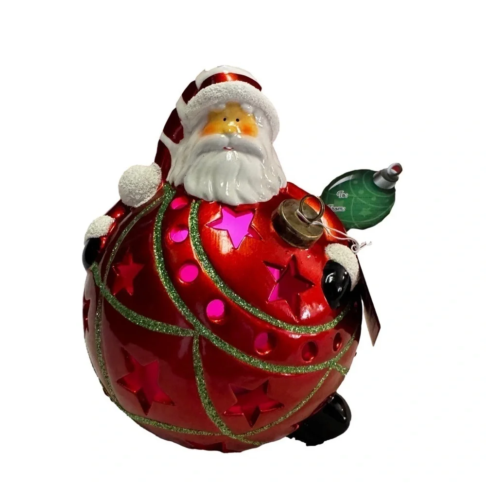 Home Reflections Luminary Flameless Candle with Timer Santa Christmas Ball NIB